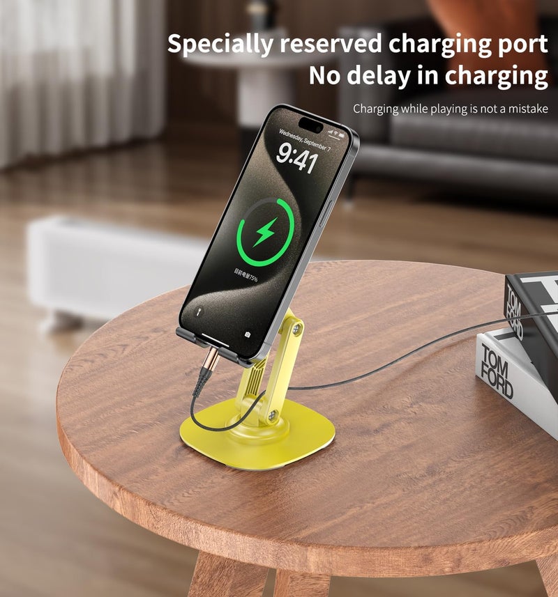 CXTX 360° Degree Rotating Mobile Phone Holder,Fully Adjustable Foldable Desktop Phone Holder Stand Base,Foldable Desktop Cell Phone Stands for iPhone17 16 15 Pro Xr Xs Max X Plus iPad Samsung(K69-Yellow) - Image 5